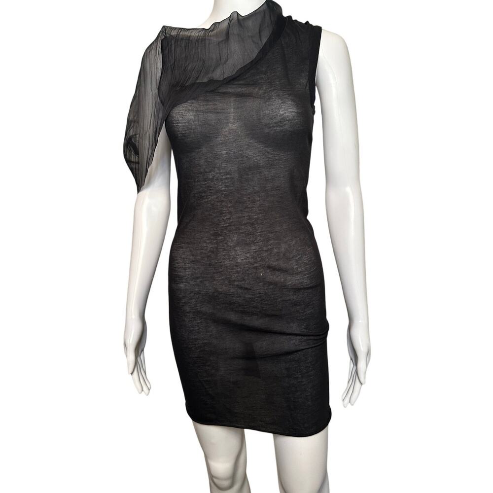 Rick Owens Release SS10 Sheer Tunic Mini Dress XS Black Rare Single Sheer Sleeve